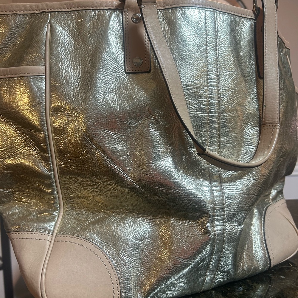 Coach Gold Metallic Tote Bag - Picture 2 of 9